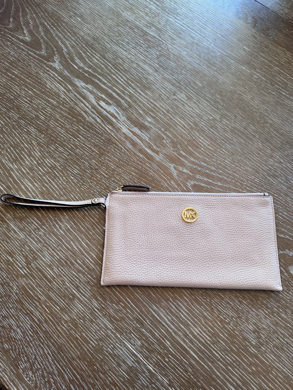 Michael Kors Pink Pebbled Leather Wristlet Clutch with Gold Logo